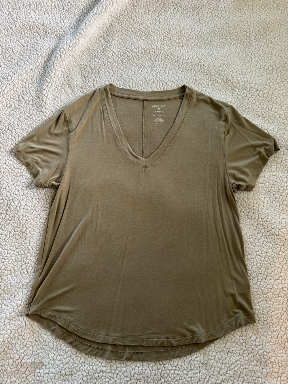 American Eagle Outfitters Olive Green Soft & Sexy V-Neck Tee